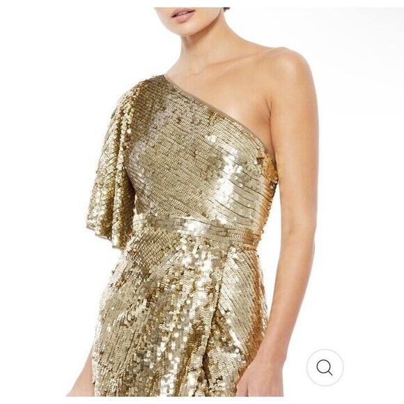 Mac Duggal Gold Sequin One Shoulder High Slit Evening Gown Dress sz 6 NWT $698 - Picture 3 of 12